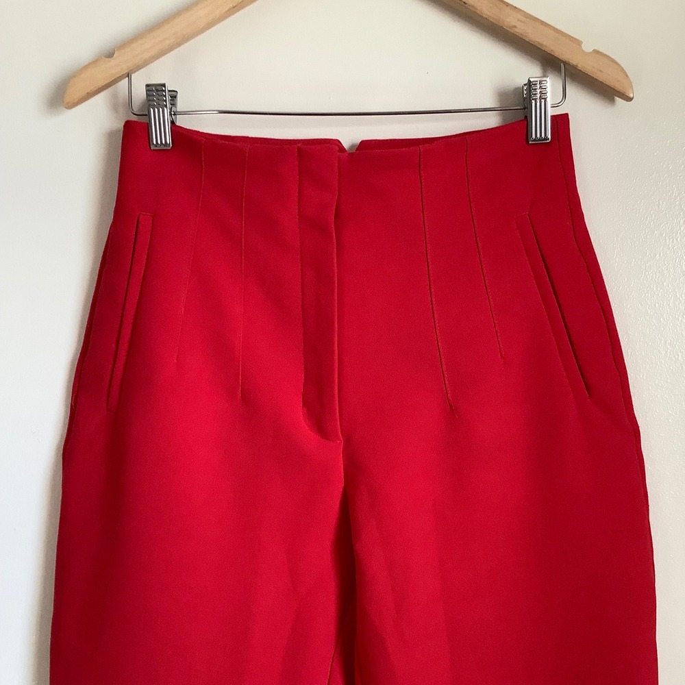 Zara Womens Red High Waisted Tapered Ankle Trousers Size Medium Slit Pockets